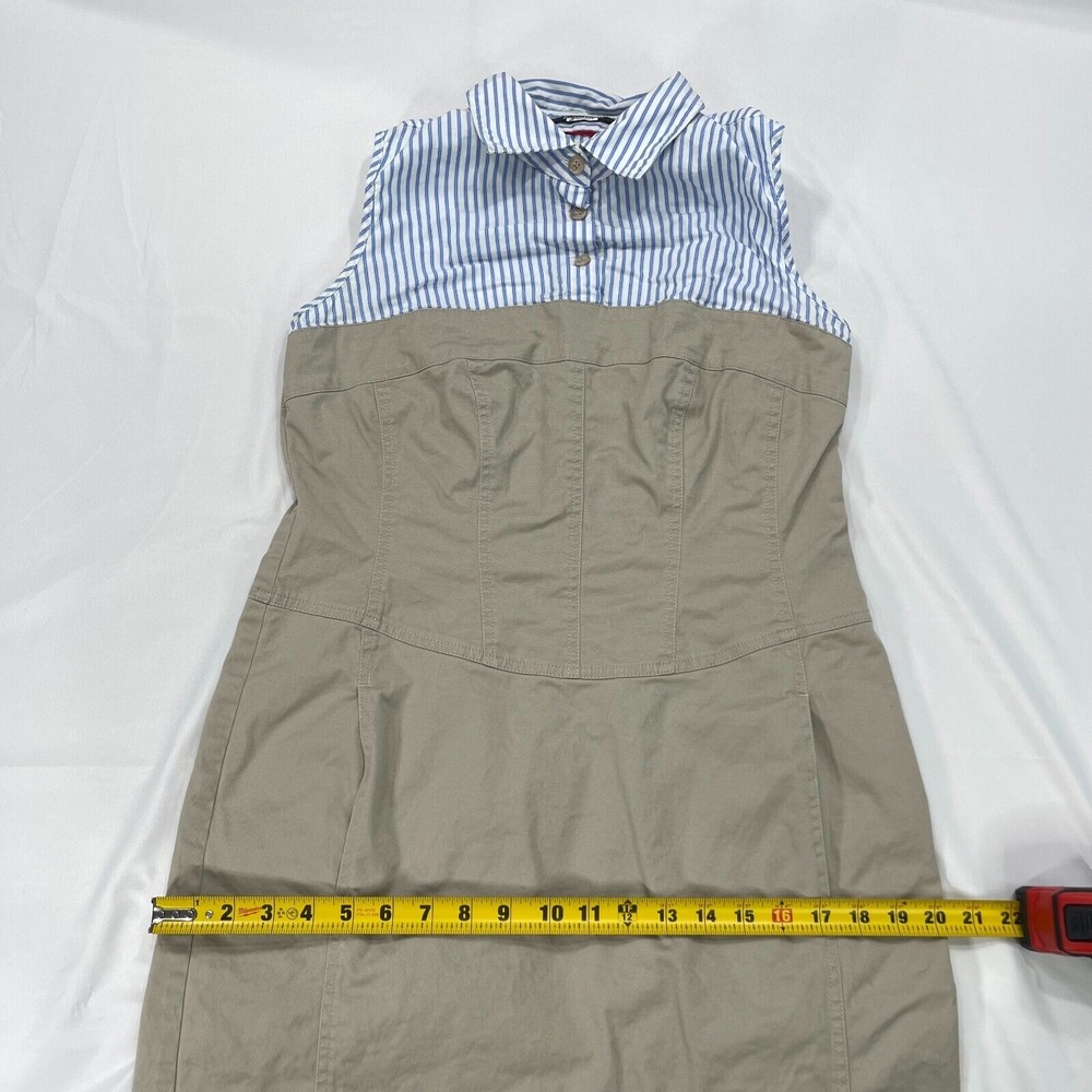 Jean Paul Berlin Sleeveless Khaki‎ Midi Dress Womens 10 Blue White Striped Top - Picture 7 of 14